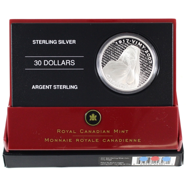2007 $30 National War Memorials - Vimy Ridge Sterling Silver Coin