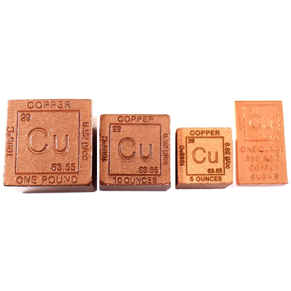 32oz Lot Total! 4x .999 Fine Copper Cubes & Bar. 4pcs.