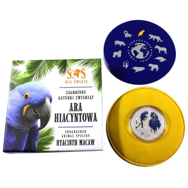 Niue Silver 2014 $1 SOS Endangered Animal Species- Hyacinth Macaw 1/2oz .999 Fine Silver Coin