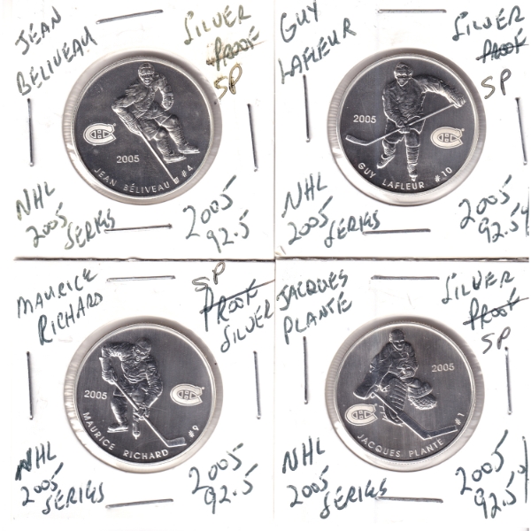 50-cent Sterling Silver NHL 2005 Series SP Coins. 4pcs.