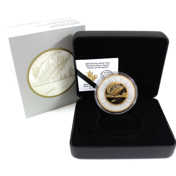 2023 $2 Renewed Silver Toonie - Dance of the Spirits 2oz. Gold Plated .9999 Fine Silver (Tax Exempt)
