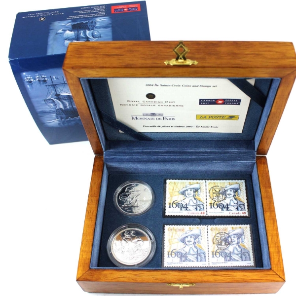 2004 400th Anniversary of the First French Settlement - Ile Sainte-Croix Coin and Stamp Set