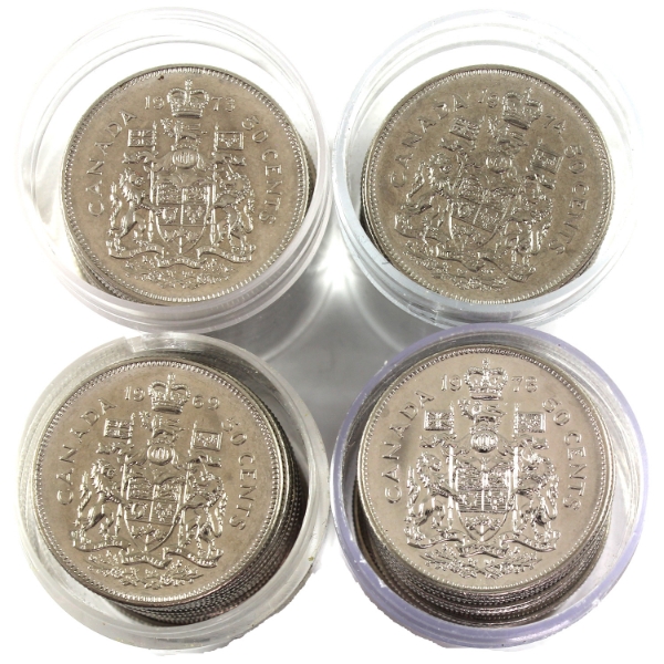 4x 50-cent 1969-1978 Rolls of 25pcs Held in Tubes. 4 Rolls.