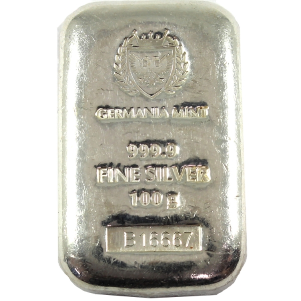 100g Germania Mint .9999 Fine Silver Bar (Tax Exempt)