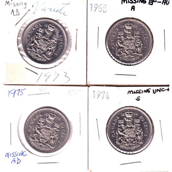 4x 50-cent 1968-1975 EF-AU to UNC+. 4pcs.