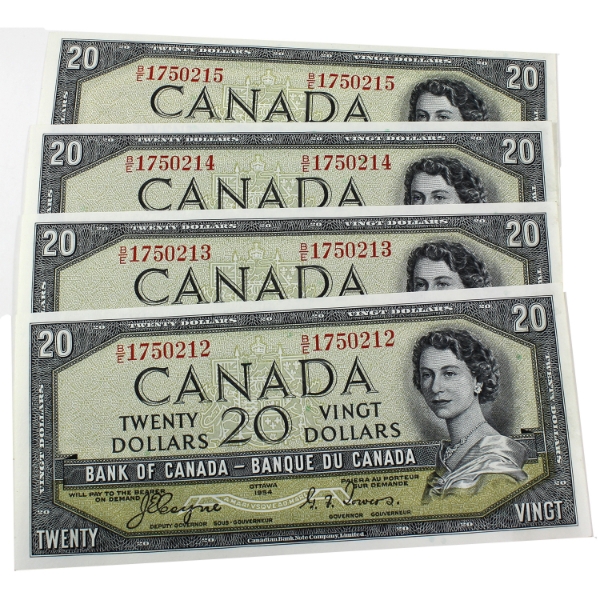 BC-33a 1954 $20 Devil's Face Consecutive UNC or Better Coyne-Towers SN: B/E1750212-"15. 4pcs.