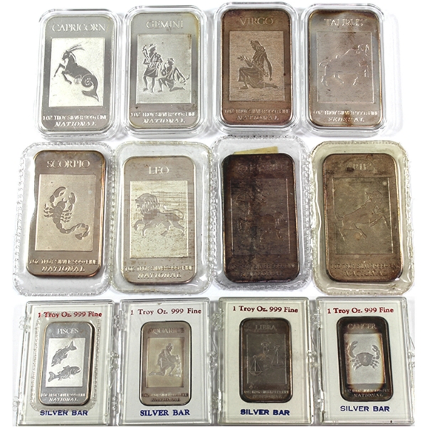 12x 1oz National Refiners Vintage Zodiac Series .999+ Silver Bars *Complete Set!* 12pcs (Tax Exempt)