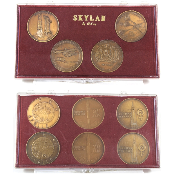 1961-69 & 1973 Space Project Commemorative Antiqued Bronze Medal Sets. 2pcs.