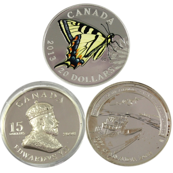 2oz 24.67g Lot Total! 2008-2018 $15 & $20 Sterling Silver & .999 Fine Silver Rounds. 3pcs.