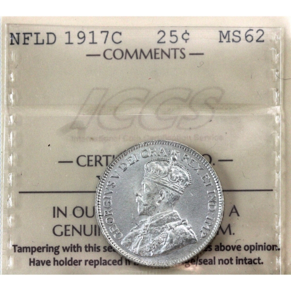 Newfoundland 25-cent 1917c ICCS MS62