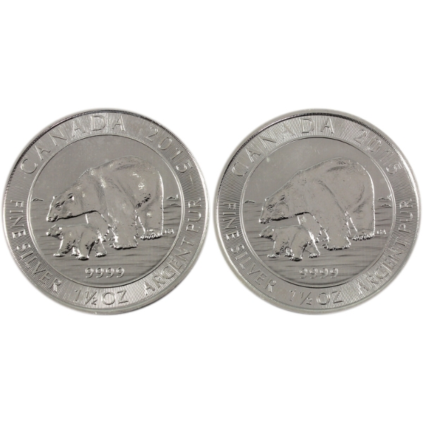 2x 1.5oz 2015 $8 Polar Bear & Cub .9999 Fine Silver Coins. 2pcs