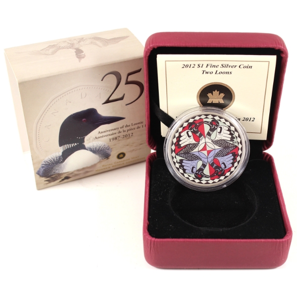 2012 $1 Artistic Two Loons Fine Silver Coin (Tax Exempt)