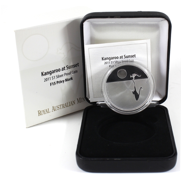 Australia Silver 2011 $1 Kangaroo at Sunset 1oz .999 Fine Silver Coin w/ F15 Privy Mark (Tax Exempt)