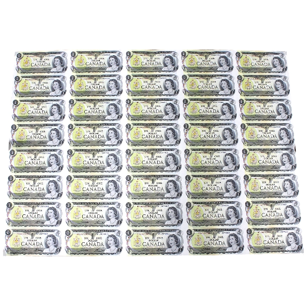 BC-46b Uncut Sheet of 40 Notes 1973 $1 'BFL' Prefix Crow-Bouey 5x8 Format