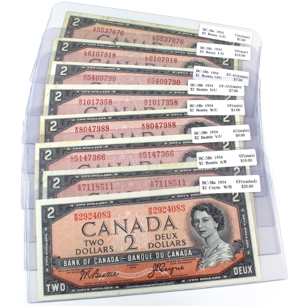 Group Lot of 8x 1954 $2 Circ to AU. 8pcs