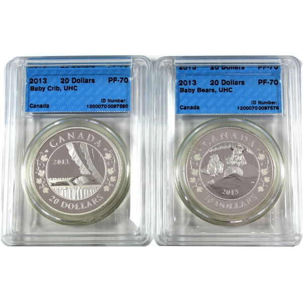 2013 $20 Birth of the Royal Infant .9999 Fine Silver 3-Coin Set CCCS PF70, 2/3pcs. (Tax Exempt)
