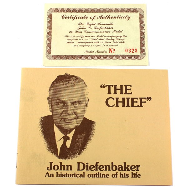 Rt. Honorable John G. Diefenbaker "The Chief" 20 Year Commemorative Medal 41.5g 45mm w/ Gold Plating