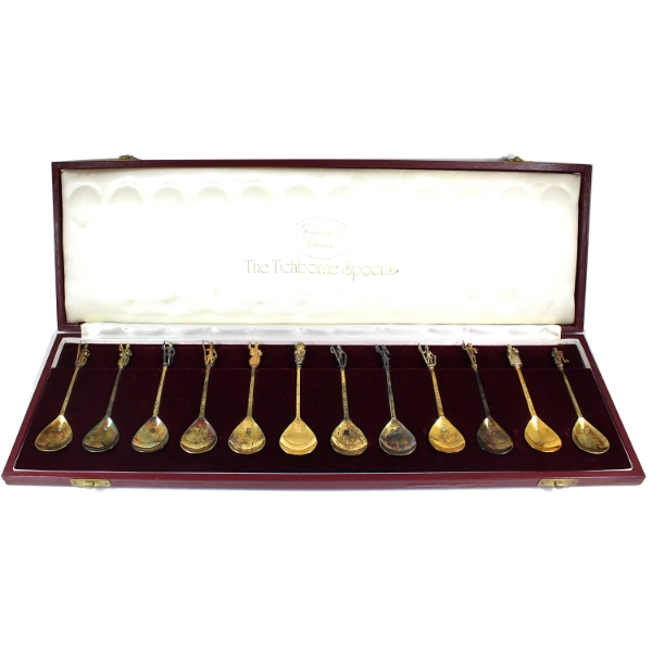 The Tichborne Spoons 12 Piece Sterling Silver Replica Set in Fitted Velvet Lined Case.