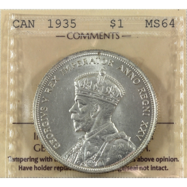 Silver $1 1935 Dbl XXV ICCS MS64