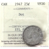 Image 1 : 25-cent 1947 Dot ICCS VF20 