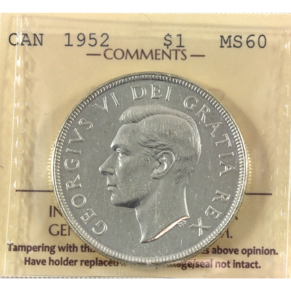 Silver $1 1952 WL; 2/2 ICCS MS60