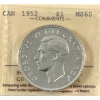 Image 1 : Silver $1 1952 WL; 2/2 ICCS MS60