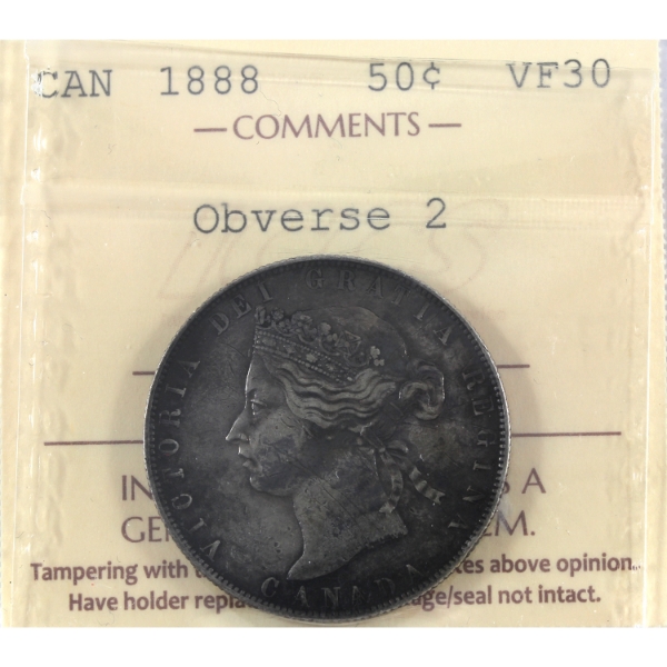 50-cent 1888 Obv 2 ICCS VF30