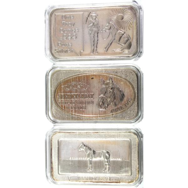 3x 1oz Assorted Refiners Vintage .999 Silver Art Bars. 3pcs. (Tax Exempt)