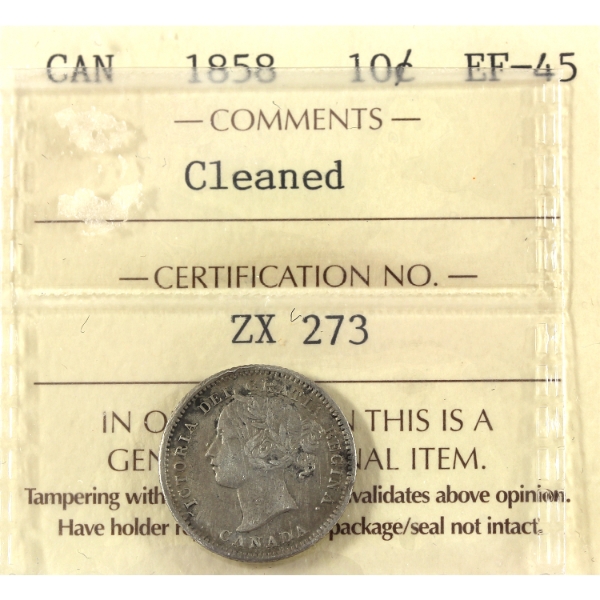 10-cent 1858 ICCS EF45 (Cleaned)