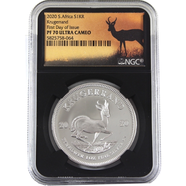 South Africa 2020 Krugerrand 1oz .999 Silver NGC PF70 UC First Day of Issue (Tax Exempt)