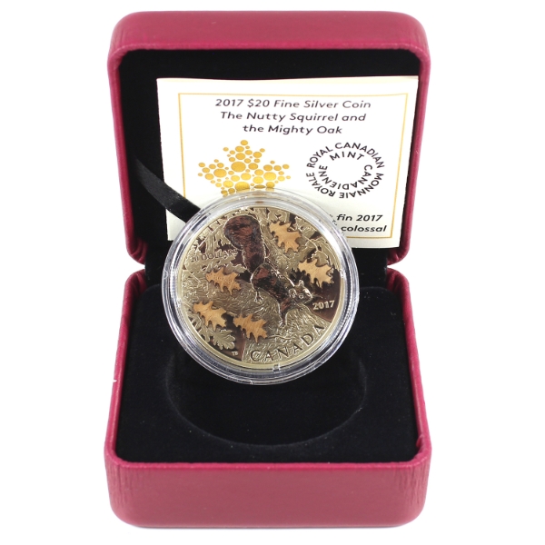 2017 $20 The Nutty Squirrel and the Mighty Oak Fine Silver Coin w/ Wooden Leaves
