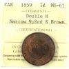 Image 1 : 1-cent 1859 Double 8 Narrow 9 ICCS MS62 Red & Brown