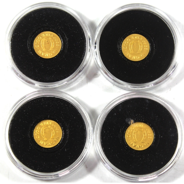 4x 1/4g Monarch Lucky Horseshoe .999 Fine Gold Rounds. 4pcs (Tax Exempt)