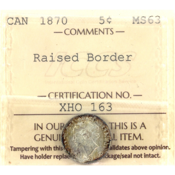 5-cent 1870 Raised Border ICCS MS63
