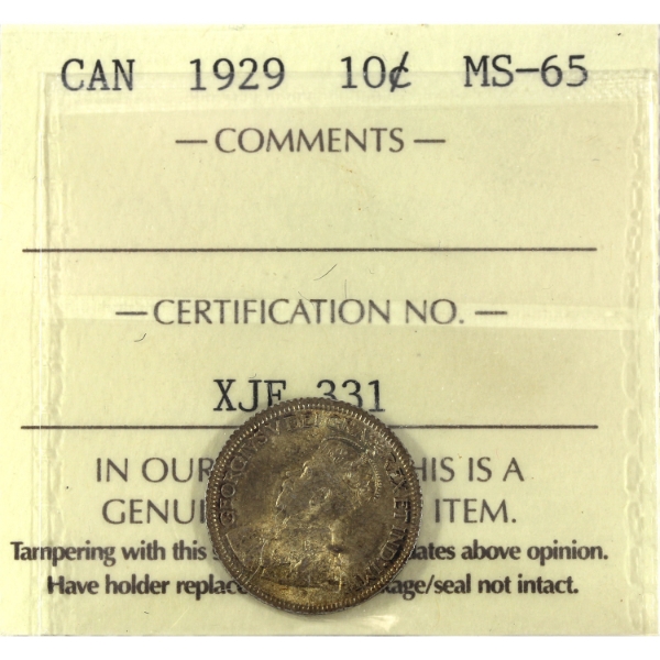10-cent 1929 ICCS MS65