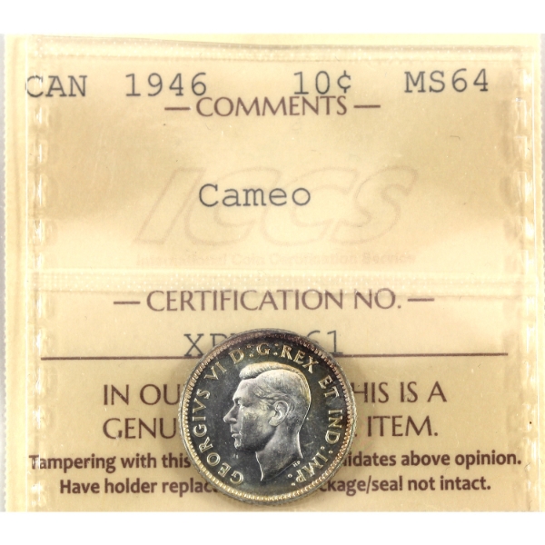 10-cent 1946 ICCS MS64 Cameo
