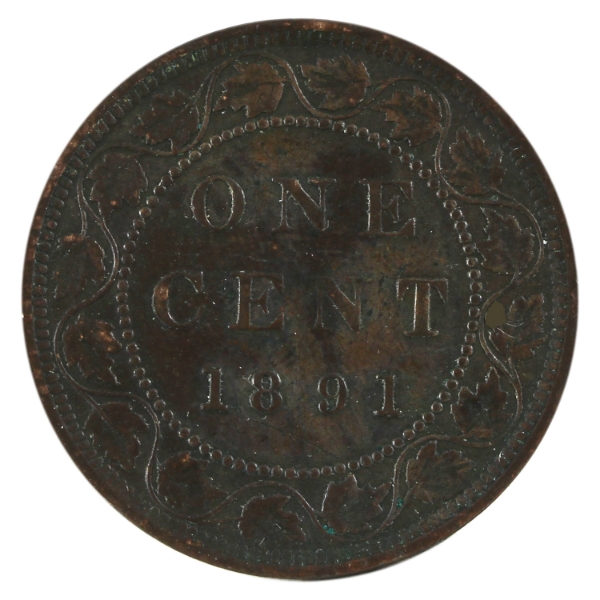 1-cent 1891 LL SD; Obverse 3 VF-EF (Toned)
