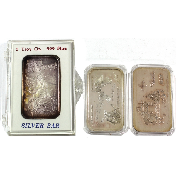 3x 1oz Assorted Refiners Vintage Christmas Unbranded .999 Silver Art Bars. 3pcs. (Tax Exempt)