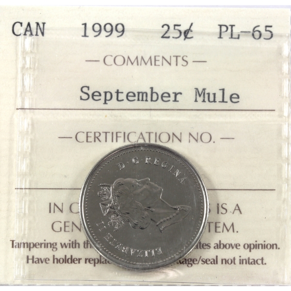 Error 25-cent 1999 September Mule ICCS PL65 (No 25-cents)