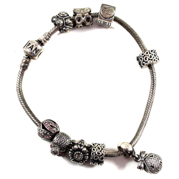 Sterling Silver Pandora Bracelet w/ 9 Charms