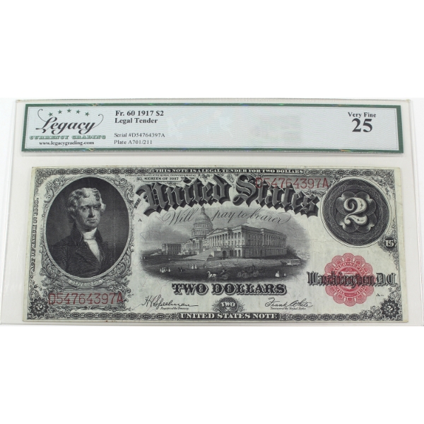 USA 1917 FR-60 $2 Legacy VF25 Speelman-White SN: D54764397A