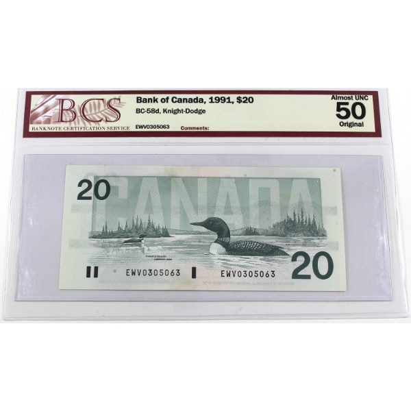 BC-58d 1991 $20 BCS AU50 Original Knight-Dodge SN:EWV0305063