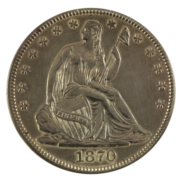 USA Silver 1870 Seated Liberty Half Dollar AU-UNC (Cleaned)