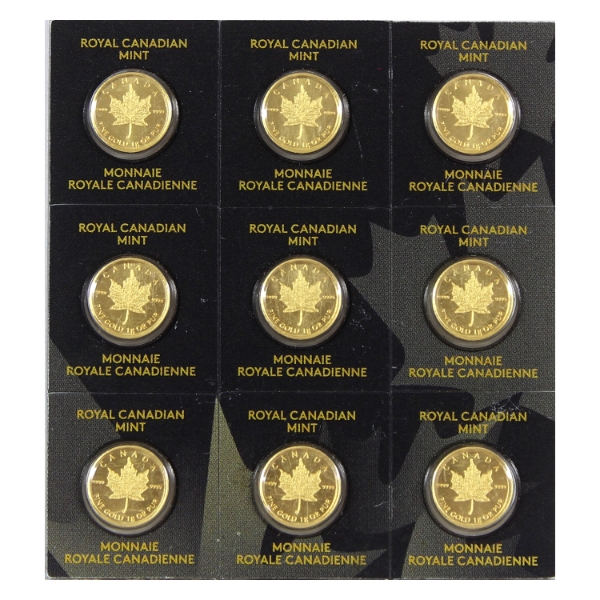1g 2015 50-cent MapleGram .9999 Fine Gold Coins in Sheet of 12pcs. (Tax Exempt)