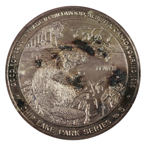 Canada-Wildwood AB 1994 $2 Beaver/Elk Trade Dollar 1oz-Silver, 38mm (Tax Exempt)