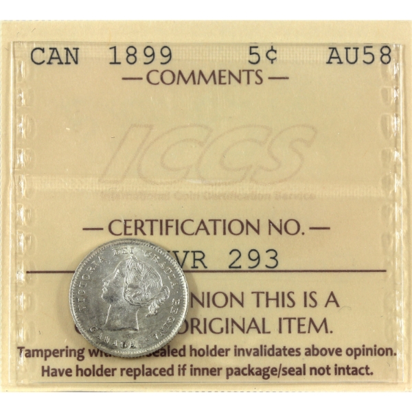 5-cent 1899 ICCS AU58