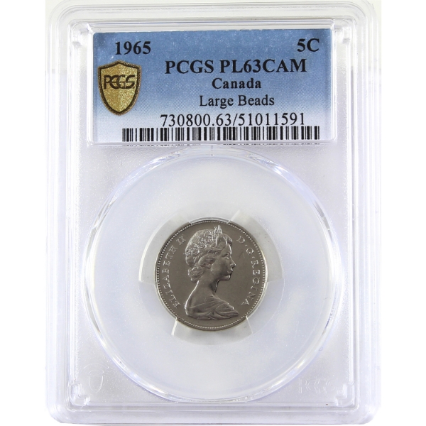 5-cent 1965 Large Beads Attached Jewel PCGS PL63 Cameo
