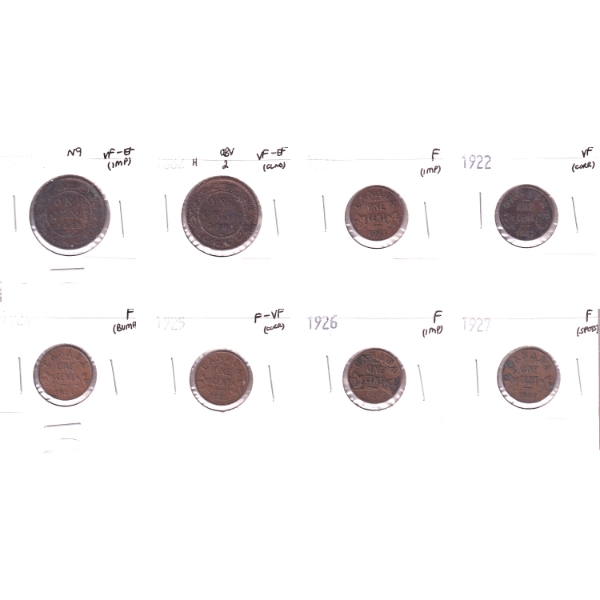 Bulk Lot of 1-cent 1859-1927 in 8-Pocket Sheet F to VF-EF *Key Dates Included*. 8pcs.