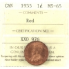 Image 1 : 1-cent 1935 ICCS MS65 Red
