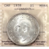 Silver $1 1938 ICCS MS64